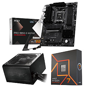 [Bundle] Ryzen 7 7700X CPU + MSI PRO B850-S WIFI6E MB + 850W ASRock 80 PLUS Bronze PSU $369 + $2.99 S/H