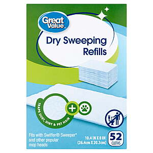 52-Ct Great Value Dry Sweeping Cloth Refills $7.76 & More + Free S&H w/ Walmart+ or on $35+