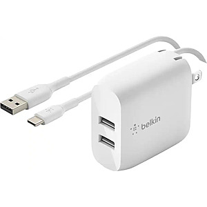 [Open-Box] Belkin 24W Dual Port USB Wall Charger w/ USB-C Cable $5.99 + Free Store Pickup