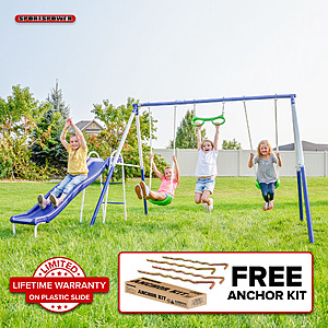 Sportspower Sierra Vista Outdoor Metal Swing Set w/ Slide, Swings & Trapeze $98 + Free Shipping