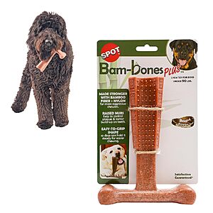SPOT Bam-Bones Plus 7" Beef Flavor T-Bone Dog Chew Toy (60-90 lb) $4.83 + Free Shipping w/ Prime or on $35+