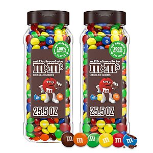 2-Pk 25.5-Oz M&M's Milk Chocolate Candy Resealable Jars $12.25 w/ S&S