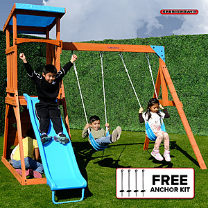Sportspower Grand Teton Wooden Swing Set w/ 2 Swings, Play Fort, Sandbox & 6' Slide $128 + Free Shipping