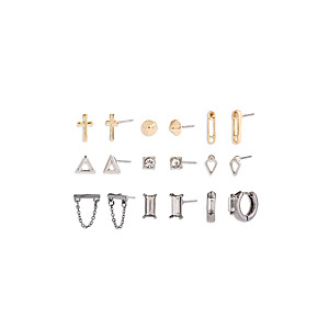 9-Pair Madden NYC Mixed Metal Stud & Baguette Huggie Earring Set $1.40 + Free Shipping w/ Walmart+ or on $35+