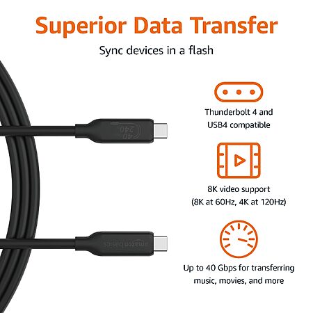 3.3-Ft Amazon Basics 240W USB-C to USB-C 4 Fast Charger Cable (40 Gbps, Thunderbolt 4/3 Compatible) $4.05 + Free Shipping w/ Prime or on $35+