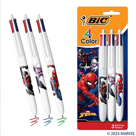3-Count BIC 4-Color Retractable Ballpoint Pen with Marvel's Spider-Man Theme (Versatile Medium Point,  Assorted Ink) $3.45 ($1.15/ea) w/ S&S + Free Shipping w/ Prime or on $35+