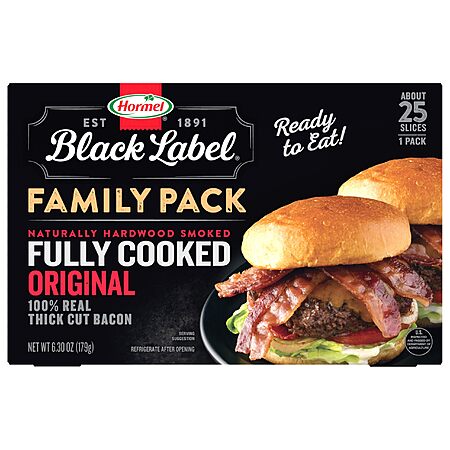 6.3-Oz HORMEL BLACK LABEL Thick Cut Fully Cooked Bacon $6.57 w/ S&S + Free Shipping w/ Prime or on $35+