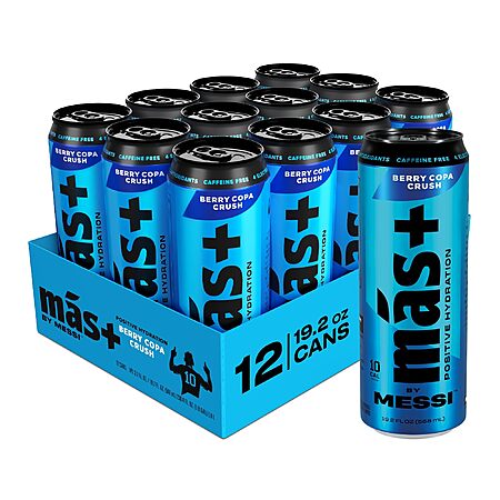 12-Pack 19.2-Oz Más+ By Messi Sports & Hydration Drink (Berry Copa Crush or Miami Punch) $12.08 w/ S&S + Free Shipping w/ Prime or on $35+