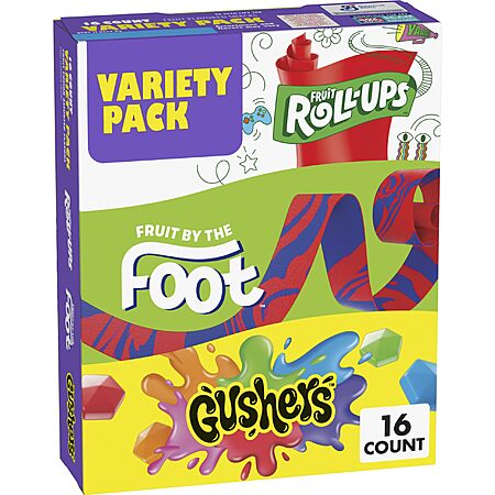 16-Count Fruit Roll-Ups, Fruit by the Foot, Gushers Variety Pack (10.2-Oz Total) $3.76 w/ S&S + Free Shipping w/ Prime or on $35+