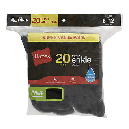 20-Pack Hanes Men's Lightweight Comfort Super Value Socks (Crew or No Show) $9.74 & More + Free S&H w/ Walmart+ or on $35+