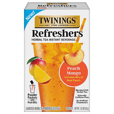 5-Packet Twinings Refreshers Peach Mango Herbal Tea Drink Mix $1.15 + Free S&H w/ Walmart+ or on $35+