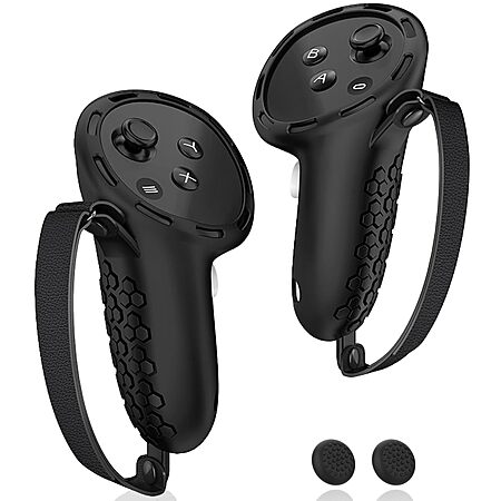 AMZDM Silicone Controller Grip Covers w/ Knuckle Straps & Thumbstick Covers for Meta Quest 3 & 3S