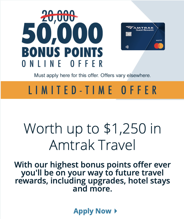 Amtrak Guest Rewards World Mastercard LimitedTime Online Offer 100