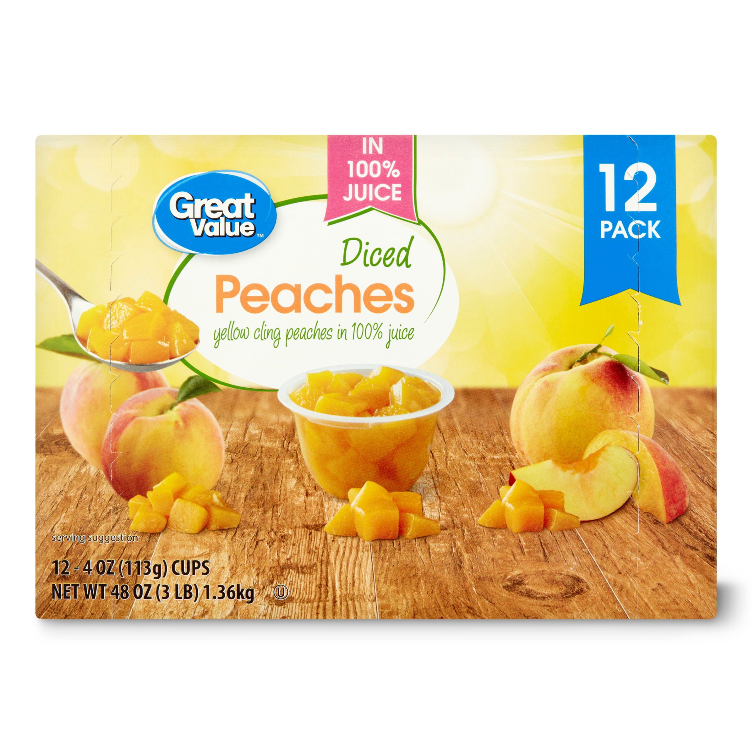 Great Value Diced Peaches 12 pack $5 @ Walmart