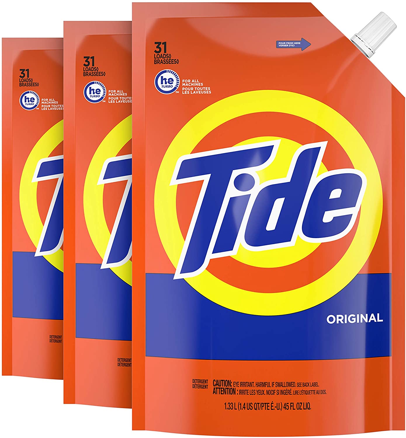 3-Pack 45-Oz Tide HE Liquid Laundry Detergent Soap Pouches $11.69 or less w/ S&S & More
