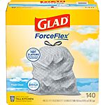 Amazon: 140-Ct 13-Gallon Glad ForceFlex Tall Kitchen Trash Bags (Fresh Clean) $14.69 w/ S&amp;S