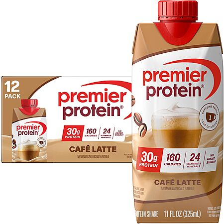 2-Count 12-Pack 11-oz Premier Protein 30g Shake (Cafe Latte) + $10 Amazon Promo credit $40.98 ($15.49 ea. after promo credit) w/ S&S