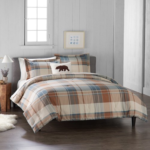 Cuddl Duds Home Blue Plaid 4 Piece Flannel Comforter Set 78 37