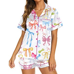 Ekouaer Silk Pajamas for Women Short Sleeve Sleepwear Soft Button Down Loungewear 2 Piece Satin Pjs Shorts Set $11.99