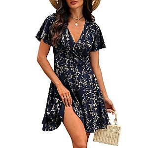 A-Line Wrap V Neck Casual Summer Sundress $11.99