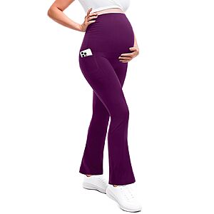 Maternity Flare Leggings with Pockets Over The Belly Yoga Pants for Workout Soft Pregnancy Activewear $6.99