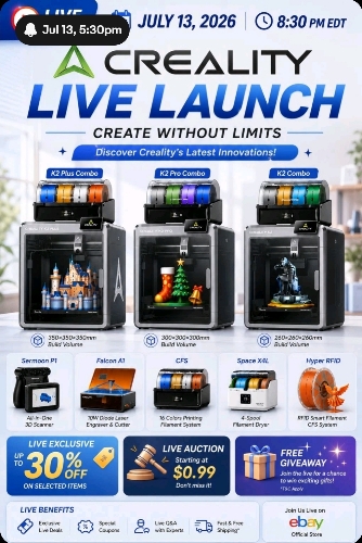 Creality Ebay live event tomorrow @ 5:30pm PST/ 8:30pm EST exclusive live event discount codes and giveaways