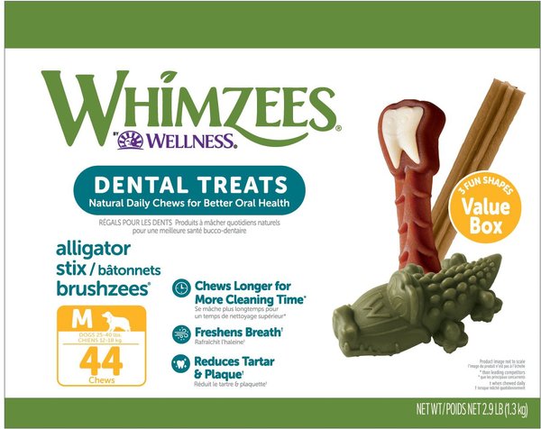 $68.29 for 132-count (44 count x 3 boxes) WHIMZEES Value Box Medium Dental Chews Natural Grain-Free Dental Dog Treats (just $0.52 each)