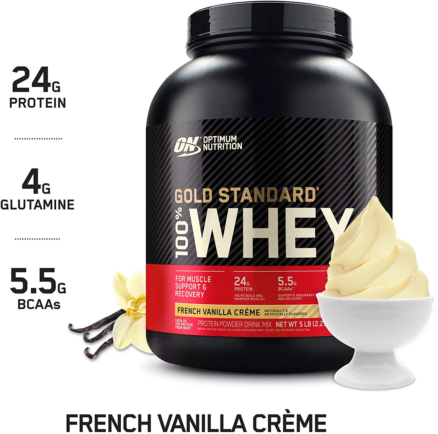 Optimum Nutrition Gold Standard 100% Whey Protein Powder, French Vanilla Creme, 5 Pound as low as $31.89 w/ S&S
