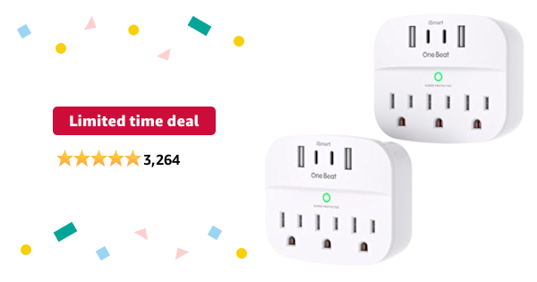 2 Pack Multi Plug Outlet Extender Surge Protector with 3 Wall Outlets & 4 USB (2 USB C), 490 Joules, ETL Listed + Free Shipping w/ Prime or Orders $35+