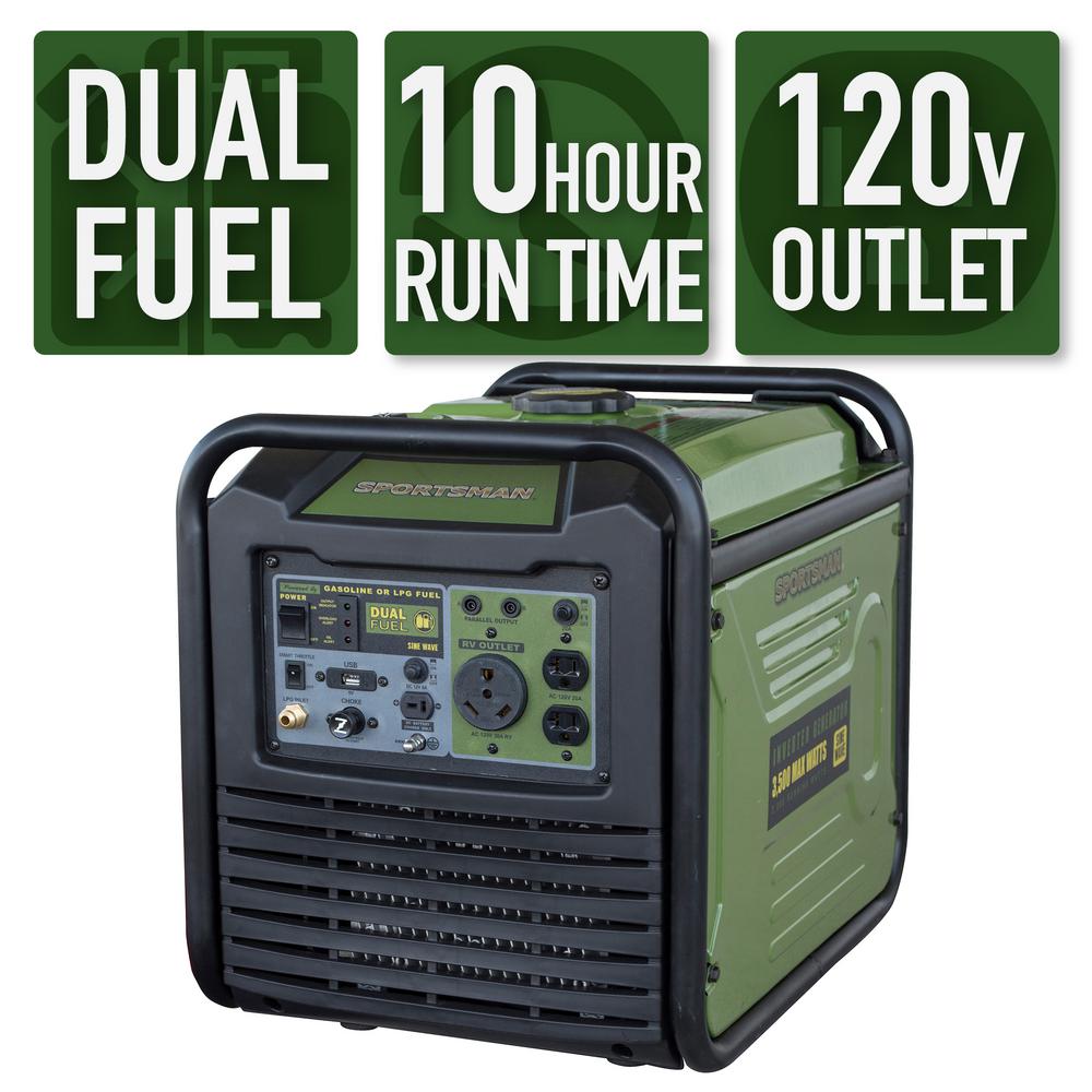 3,500-Watt/3,000-Watt Dual Fuel LPG/Gasoline Powered Recoil Start Portable Digital Inverter Generator At Home Depot $649