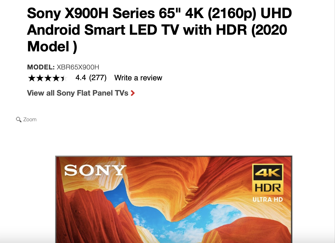 Sony X900-h (2020 version) - 65 inch $999.91