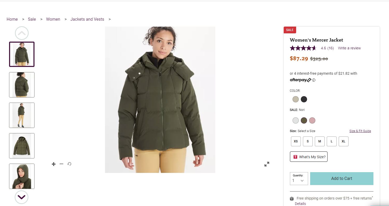 Marmot Women's Mercer Down Jacket 87.29 (Original 325), Color Nori