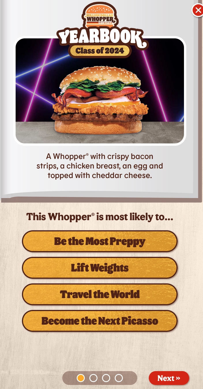 MIllion Dollar Whopper Contest: Yearbook Class of 2024 Earn 25 Bonus Crowns