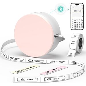 Mini Label Maker Bluetooth Thermal Printer w/ 14x50mm Tape (3 Colors) $6.50 