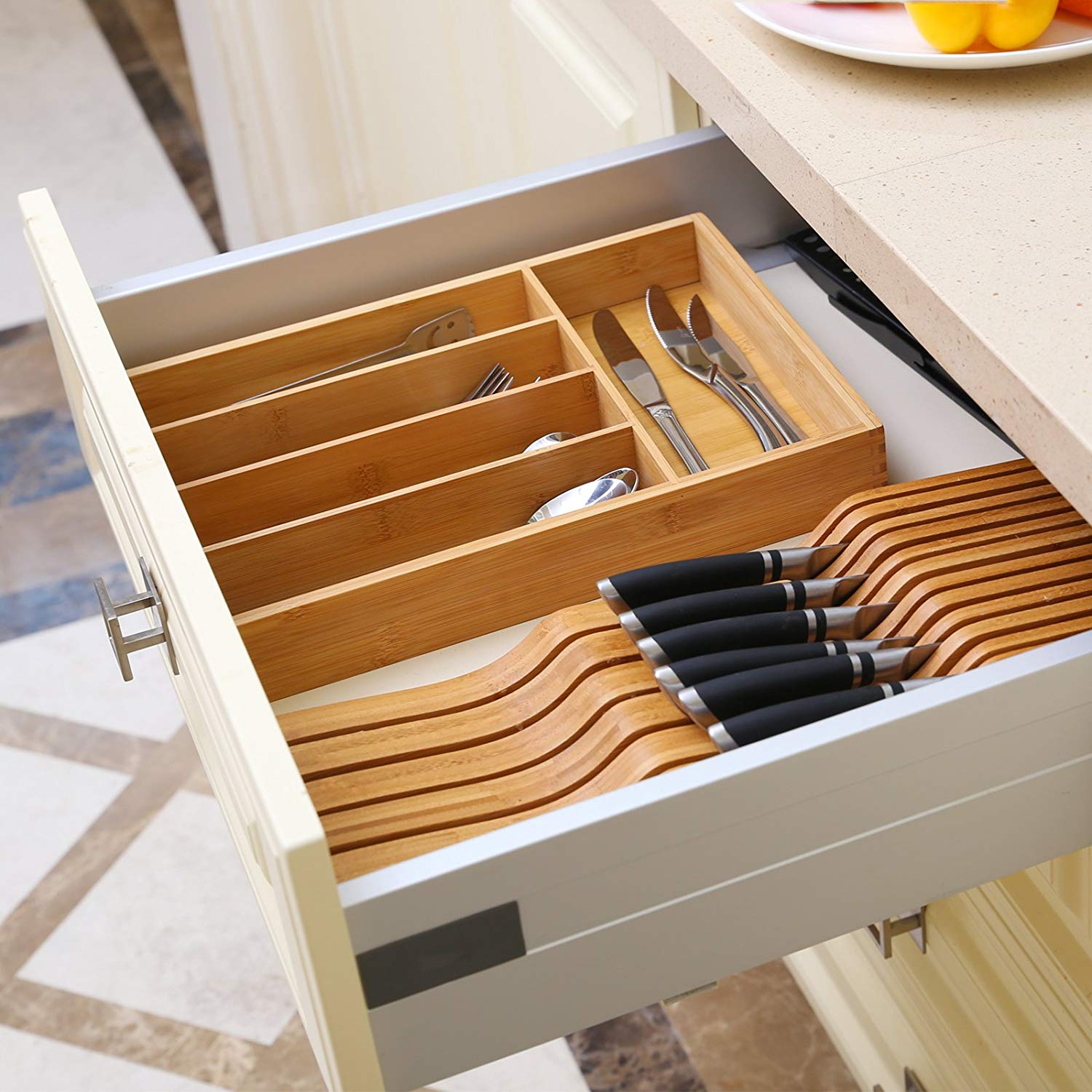 Organic Bamboo Wooden Cutlery Drawer Organizer 14 25 Slickdeals Net