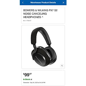 Bowers & Wilkins Px7 S2 Noise Canceling Headphones - B&M Only YMMV Costco $99.97