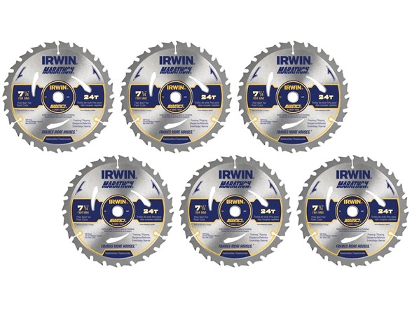 Irwin Marathon 7 1/4" 24 Tooth Circular Saw Blade (6 Pack) $19.99