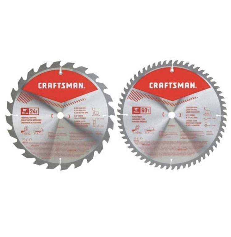 CRAFTSMAN 10-Inch Miter Saw Blade, Combo Pack 24T & 60T $19.98