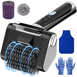 Electric Grill Brush, 4000mAh Rechargeable, 3 Speed Settings, LED Light, Detachable Stainless Steel Head $19.99