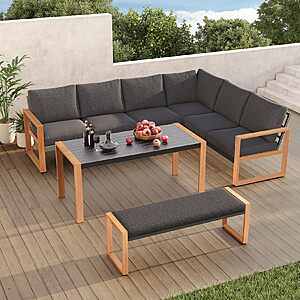 Grand patio Aluminum Patio Furniture Set, L Shaped Outdoor Sectional Sofa with Dining Table $799.99