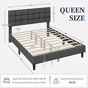 Yaheetech Queen Size Upholstered Tufted Bed Frame with Headboard $96.59