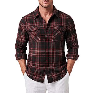 Poriff Mens Flannel Button Down Plaid Shacket Warm Western Cowboy Shirt $19.99