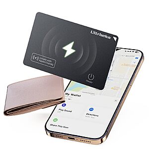 Ultrbeka Ultra-Thin Wallet Tracker Card, Rechargeable 0.094in IP68 Waterproof Bluetooth Tracker $6.79