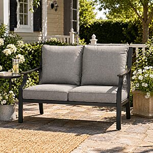 Grand patio Outdoor Loveseat Sofa, All-Weather Metal Frame 2-Person Loveseat Bench for Patio, Backyard, Balcony and Deck with Soft Cushions (Gray) $66.99