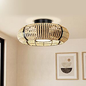 ocioc 20" Caged Ceiling Fan with Light,Boho Rattan,Flush Mount $59.38