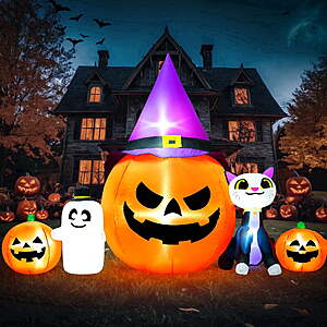 Yexmas 8ft Halloween Inflatable Pumpkins Outdoor Decor with Black Cat and Spectre,Built-in LED Lights,for Halloween Party,Yard,Garden,Lawn $35.57