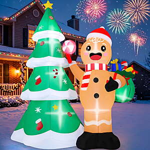Firstness 6ft Tall Christmas Inflatables, Gingerbread Man and Christmas Tree Blow ups with LED Lights for Outdoor Yard Lawn Decorations $39.99