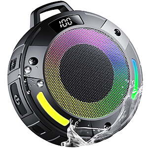Waterproof Bluetooth Shower Speaker, Small Portable Wireless Speaker with Crystal Sound, LED Display & Mic, IPX7 Rated for Bathroom, Beach, Outdoor & Travel $18.99