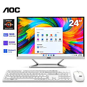 AOC 24" All-in-One Desktop Computer, AMD Ryzen 5 3500U, 16GB DDR4 RAM, 512GB SSD $539