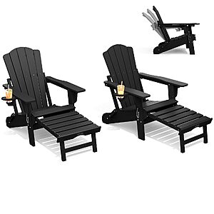 THOEOE Adirondack Chairs with Footrest, Folding HDPE Chairs Set of 2 $191.99